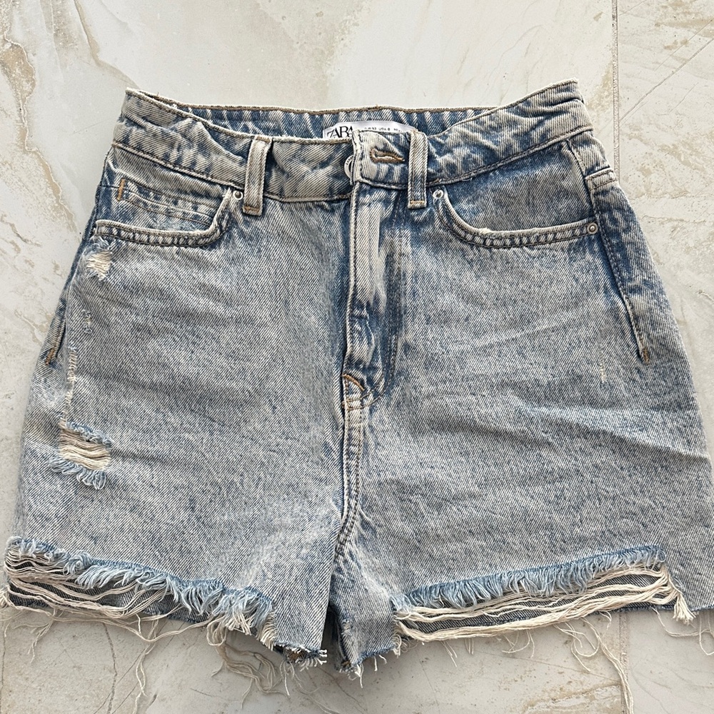 Zara Light Blue Distressed Jean Shorts